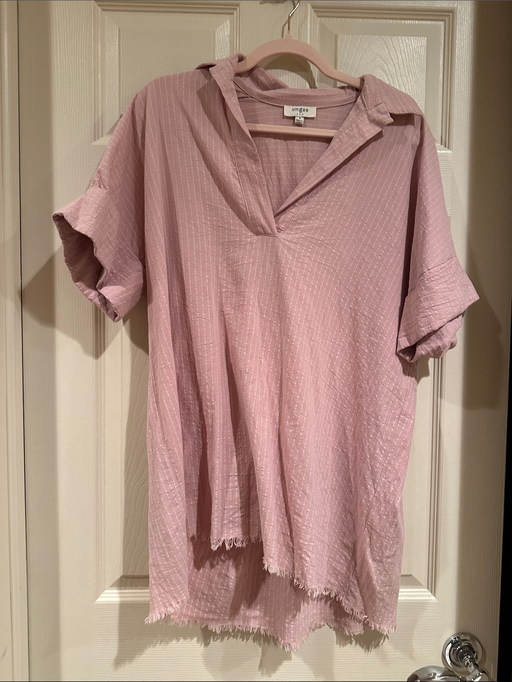 Umgee Blush Pink V-Neck Short Sleeve Tunic